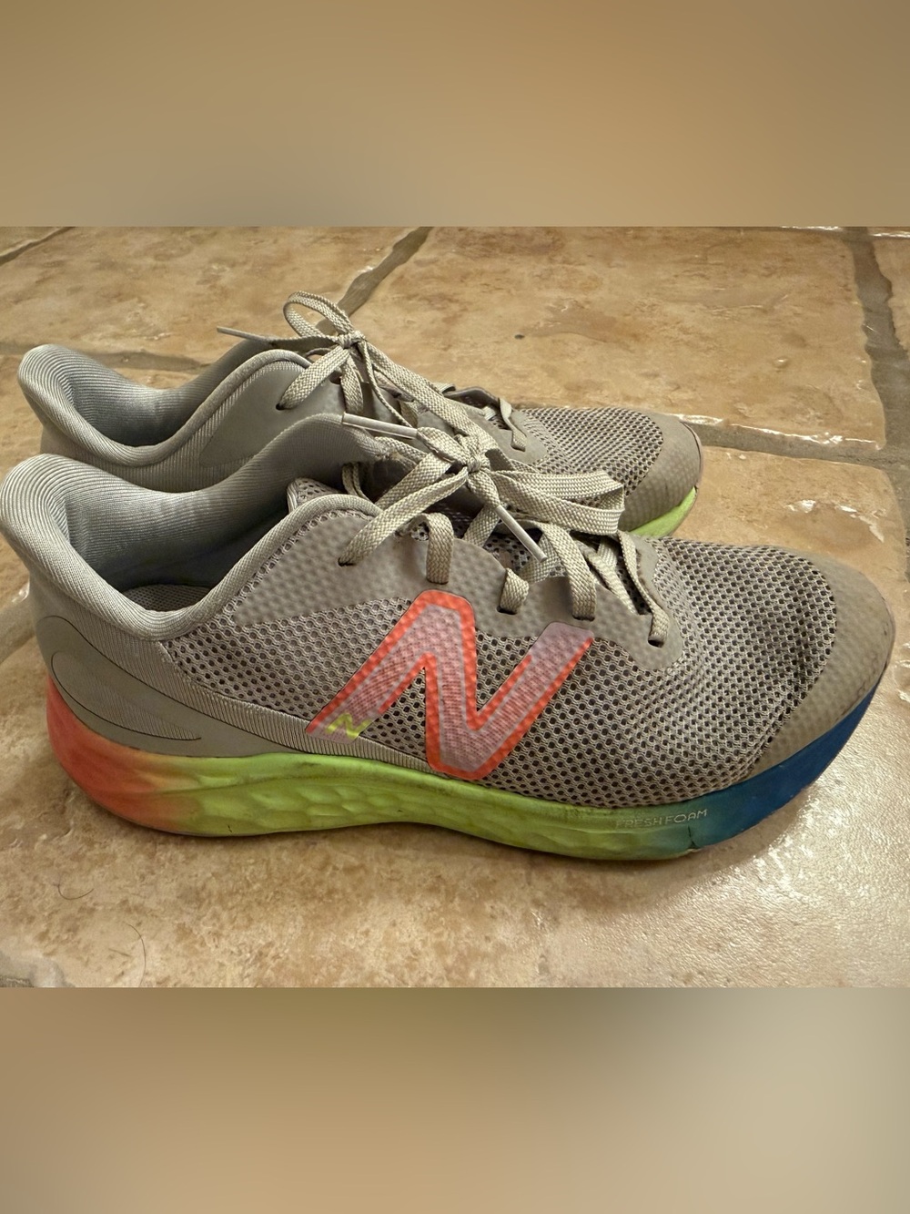 New Balance Gray Mesh Sneakers with Rainbow Accents